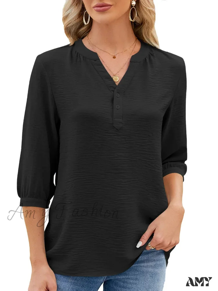 Solid Casual Loose Vintage Oversized Elegant Female Summer Tops Blouses Bk052-1 / S