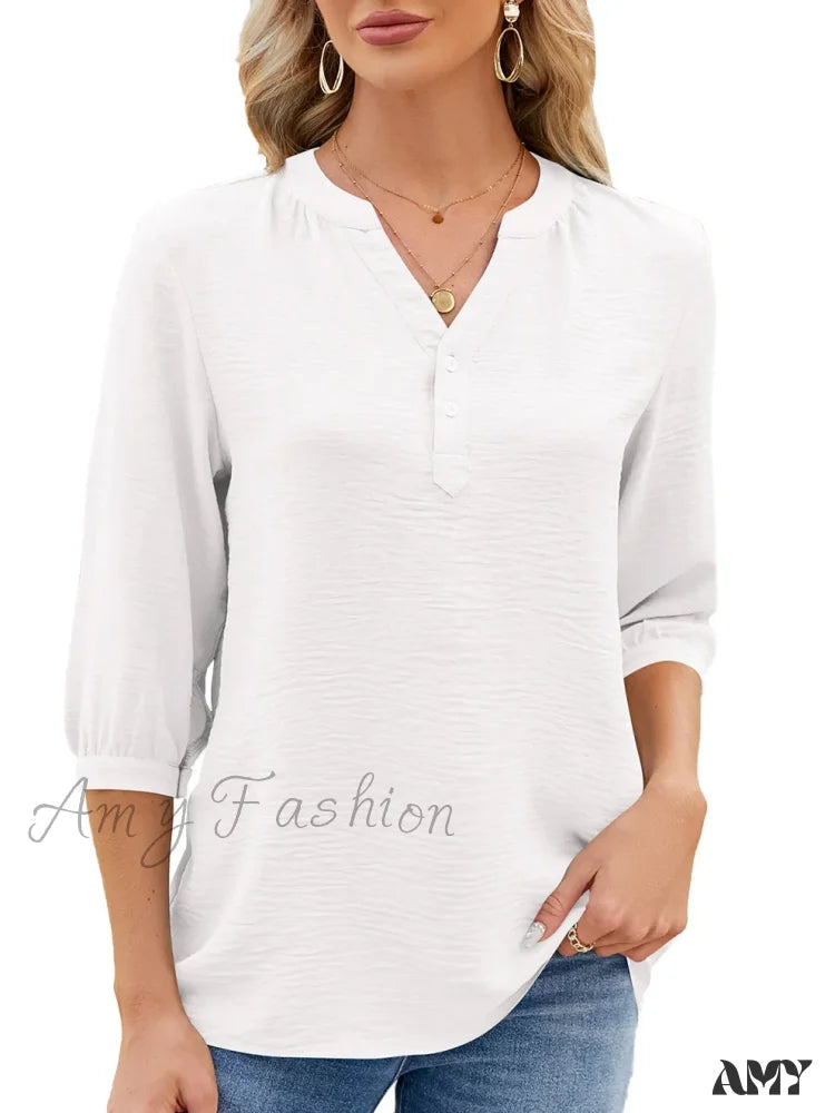 Solid Casual Loose Vintage Oversized Elegant Female Summer Tops Blouses Bk052-2 / S