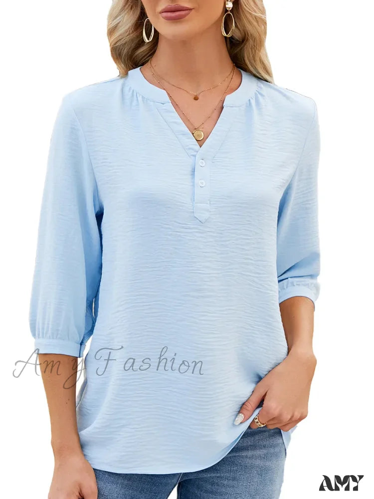 Solid Casual Loose Vintage Oversized Elegant Female Summer Tops Blouses Bk052-3 / S