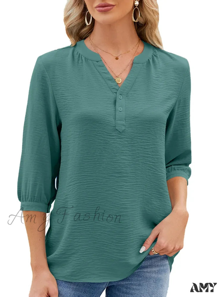 Solid Casual Loose Vintage Oversized Elegant Female Summer Tops Blouses Bk052-4 / S