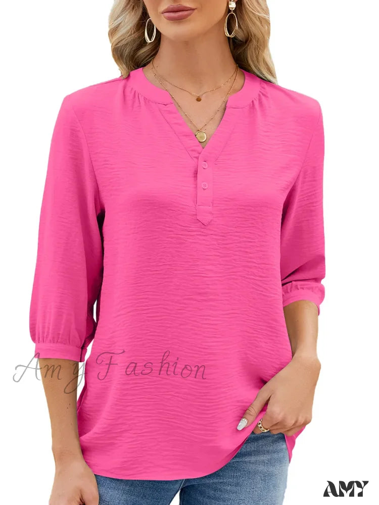 Solid Casual Loose Vintage Oversized Elegant Female Summer Tops Blouses Bk052-5 / S