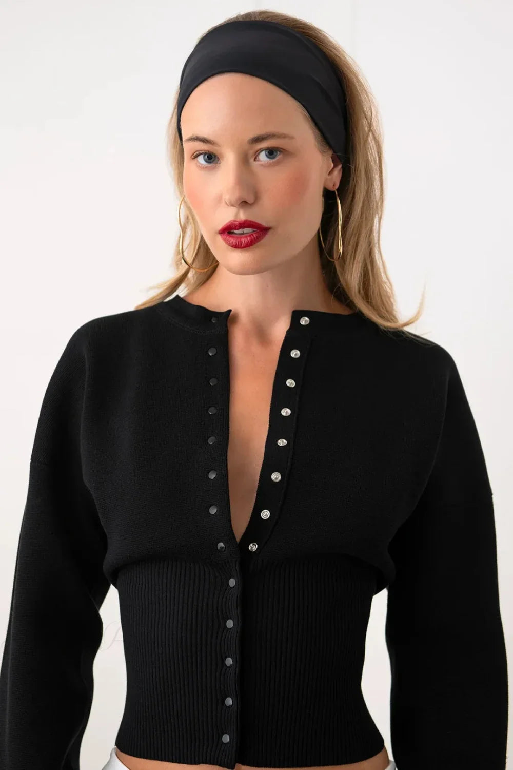 Solid Color Button Long Sleeve Slim Cardigan Sweater Black / S