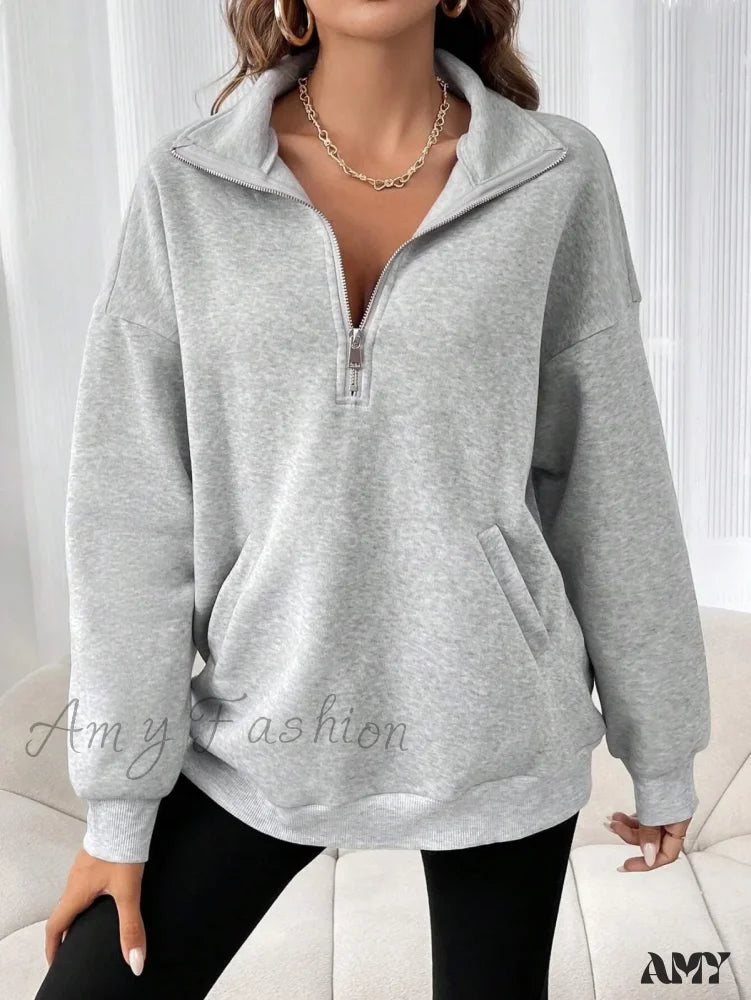 Solid Color Cozy Trendy Stylish Comfortable Chic Elegant Hoodies Light Grey / S