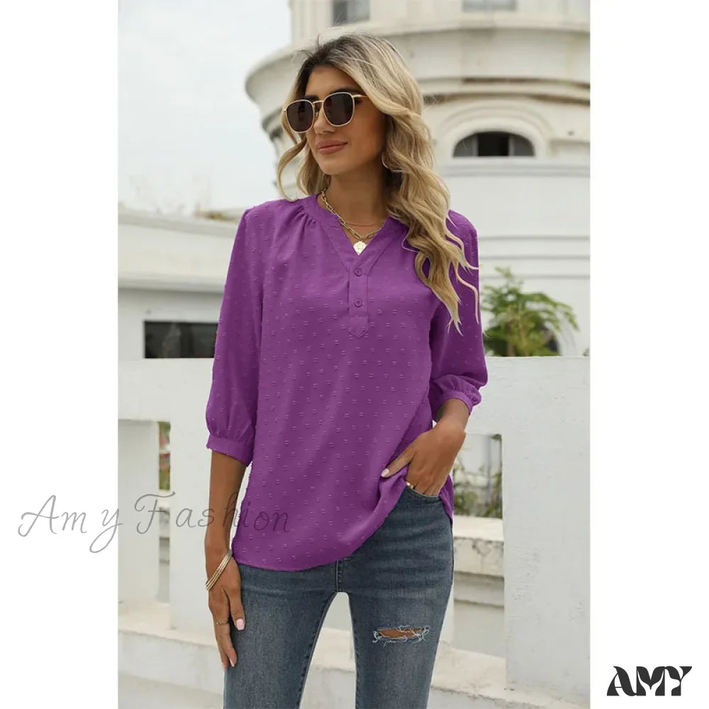 Solid Color Loose Elegant Chic Luxury V-Neck Female Summer Top Blouses
