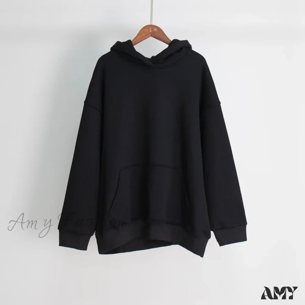 Solid Color Trendy Comfortable Cozy Casual Chic Elegant Hoodies Black / S