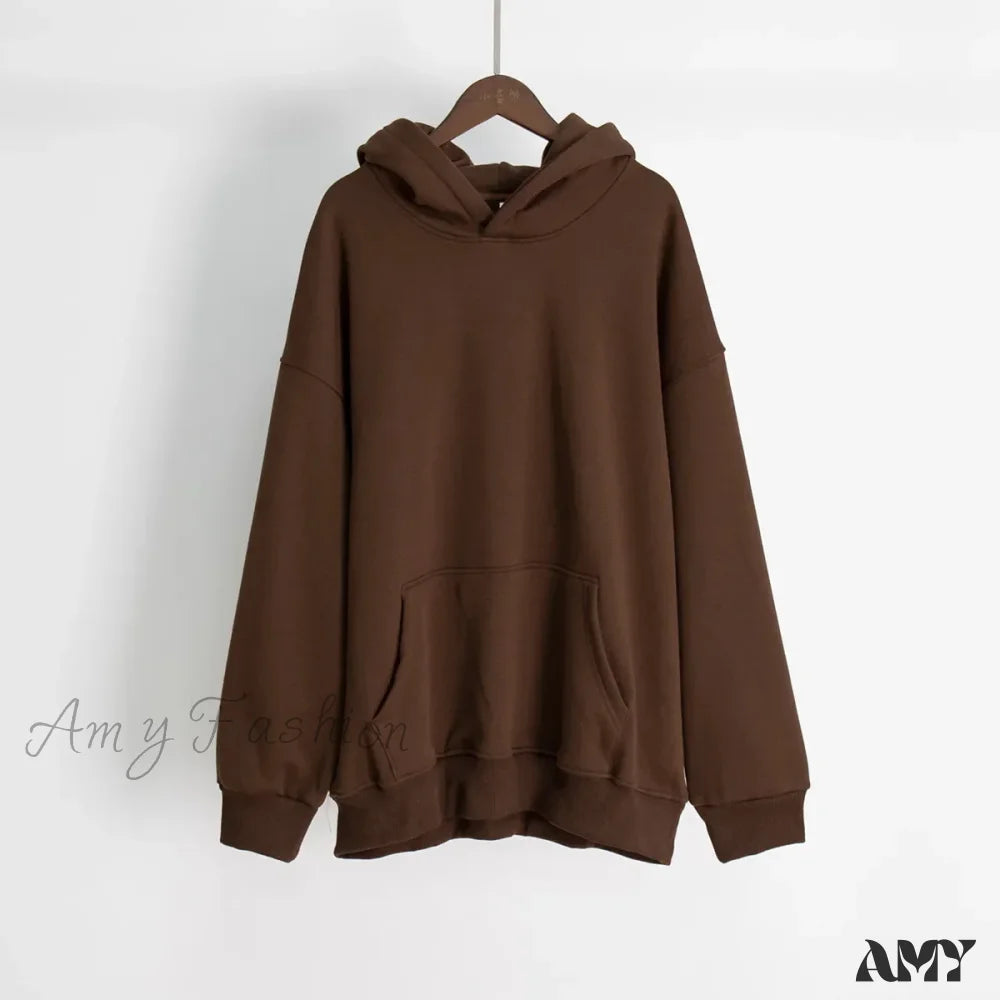 Solid Color Trendy Comfortable Cozy Casual Chic Elegant Hoodies Coffee / S