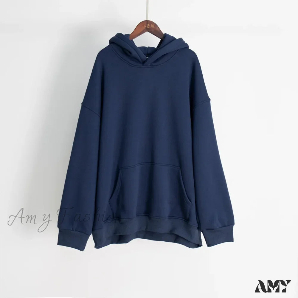 Solid Color Trendy Comfortable Cozy Casual Chic Elegant Hoodies Navy Blue / S