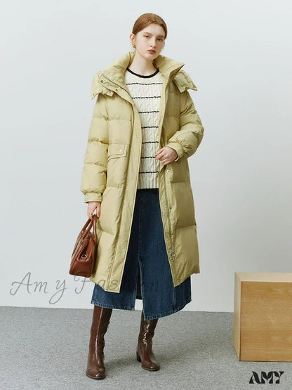 Solid Duck Down Detachable Bunny Bag Long Warm Winter Coat