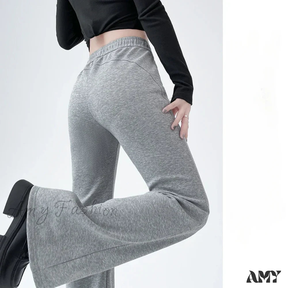 Solid High Waisted Basic Slim Fitness Flared Pants