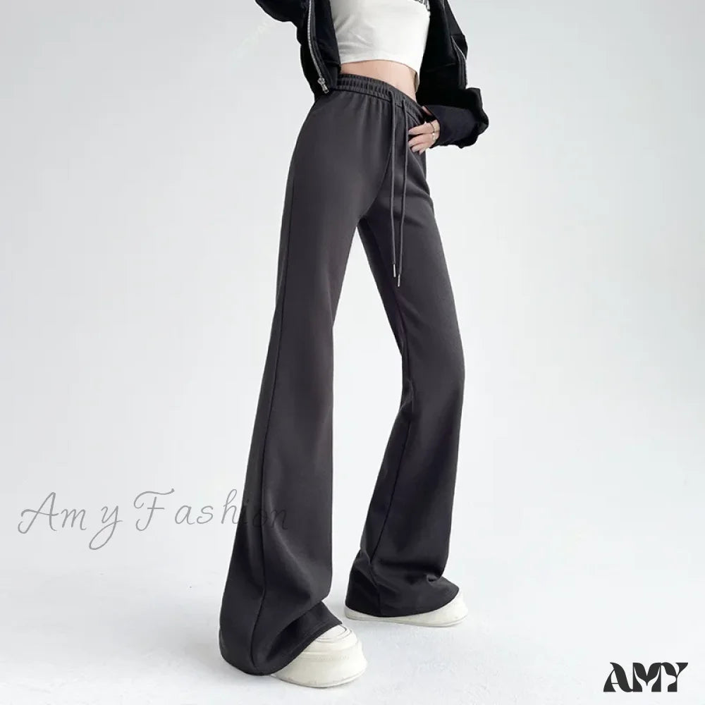 Solid High Waisted Basic Slim Fitness Flared Pants