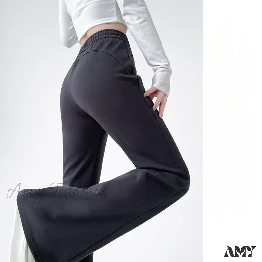 Solid High Waisted Basic Slim Fitness Flared Pants