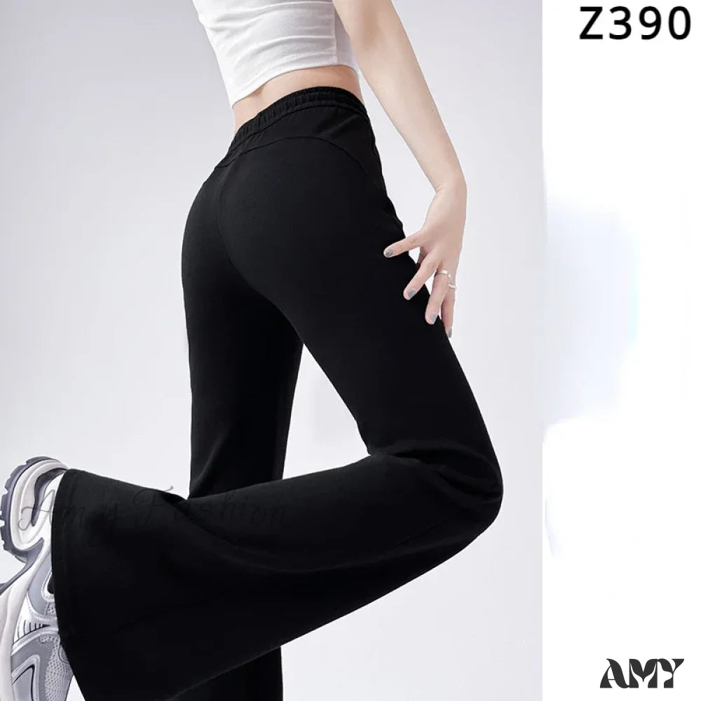 Solid High Waisted Basic Slim Fitness Flared Pants Black / S