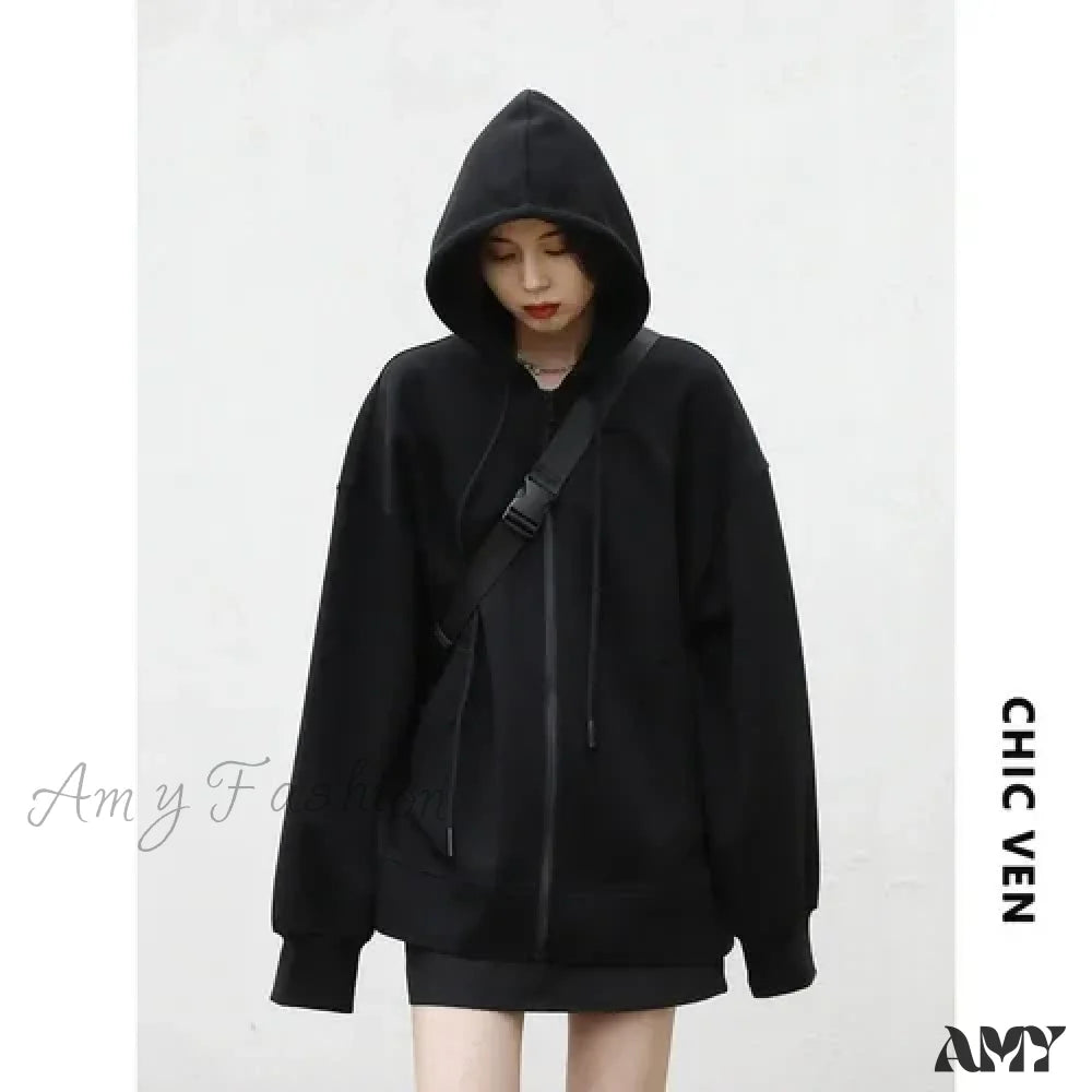 Solid Loose Casual Comfortable Trendy Stylish Elegant Classic Hoodies Black / S