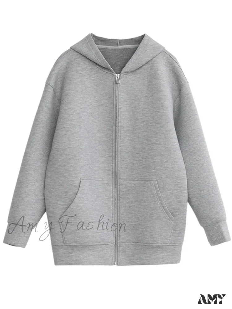 Solid Loose Casual New Trendy Comfortable Stylish Chic Hoodies Gray / S