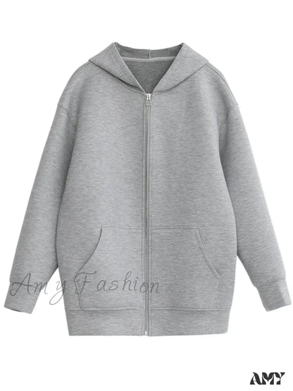 Solid Loose Casual New Trendy Comfortable Stylish Chic Hoodies Gray / S