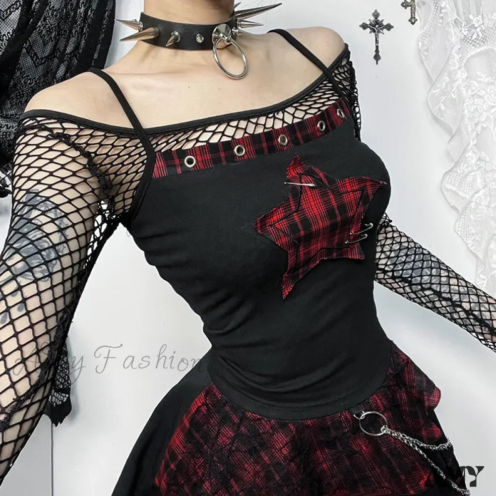 Spaghetti Star Vintage Gothic Sleeveless Ribbed Top Strap Punk Hip Hop Crop Grunge