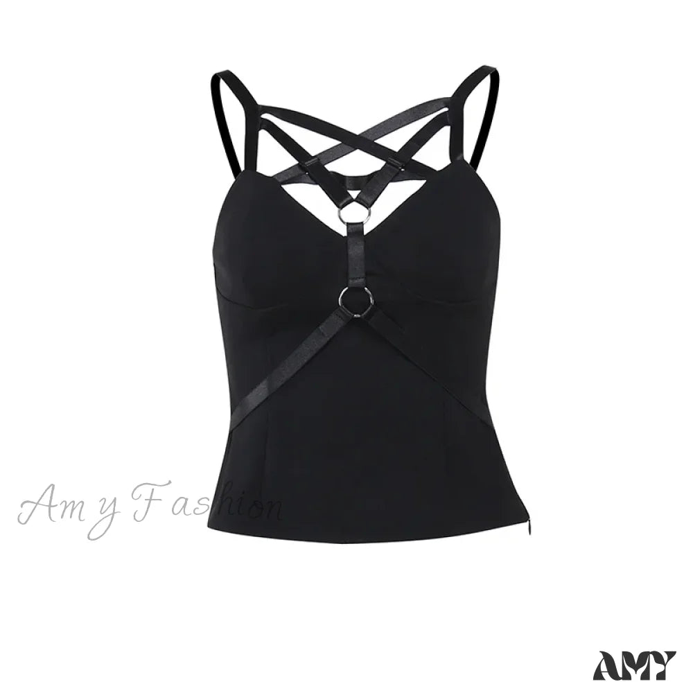 Spicy Girl Dark Style Elegant Pentagram Basic Strap Spring 2024 Women Crop Top