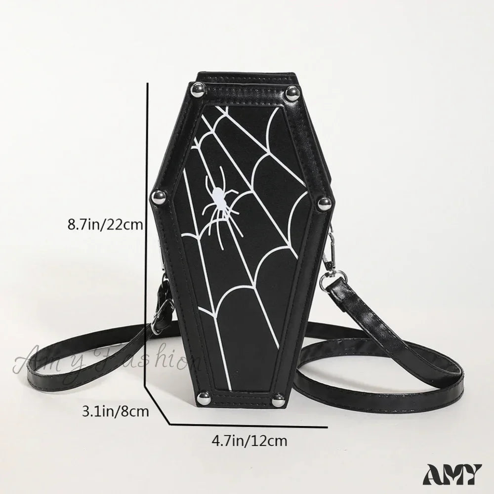 Spider Pu Shape Sling Coffin Halloween Web Bag Leather Gothic Novelty Black1