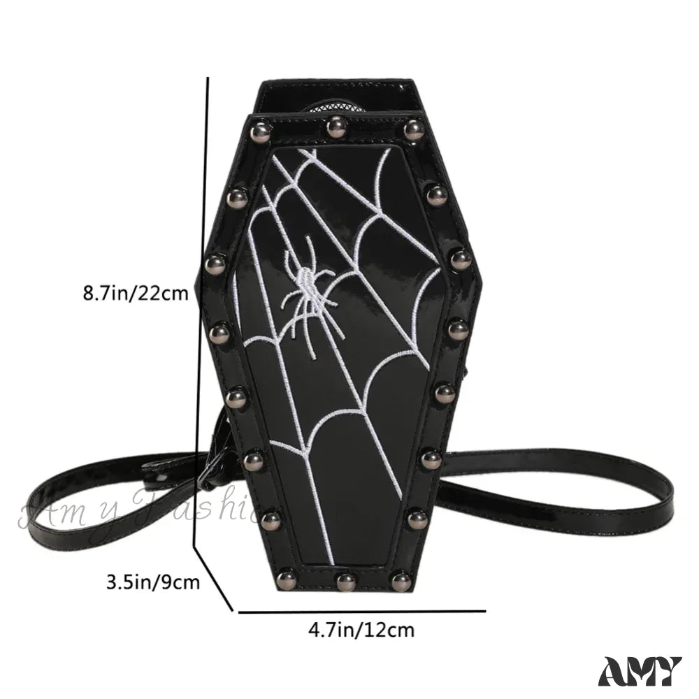 Spider Pu Shape Sling Coffin Halloween Web Bag Leather Gothic Novelty Black3