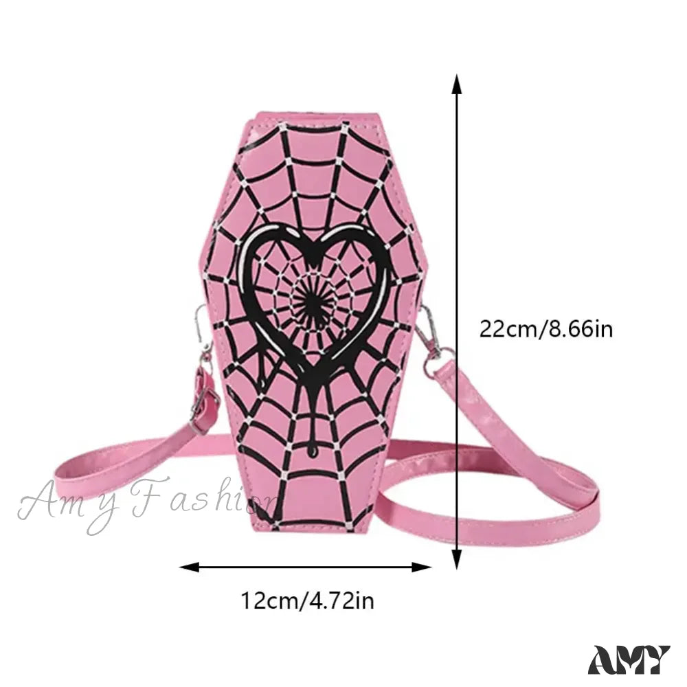 Spider Pu Shape Sling Coffin Halloween Web Bag Leather Gothic Novelty Pink1