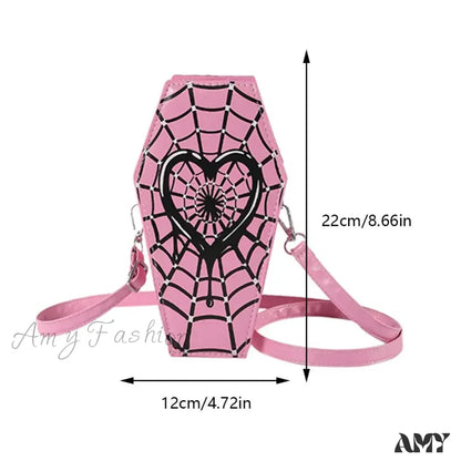 Spider Pu Shape Sling Coffin Halloween Web Bag Leather Gothic Novelty Pink1