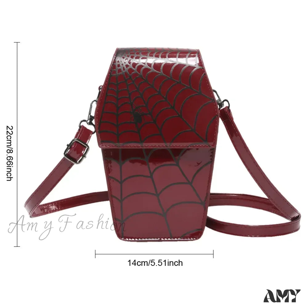 Spider Pu Shape Sling Coffin Halloween Web Bag Leather Gothic Novelty Red