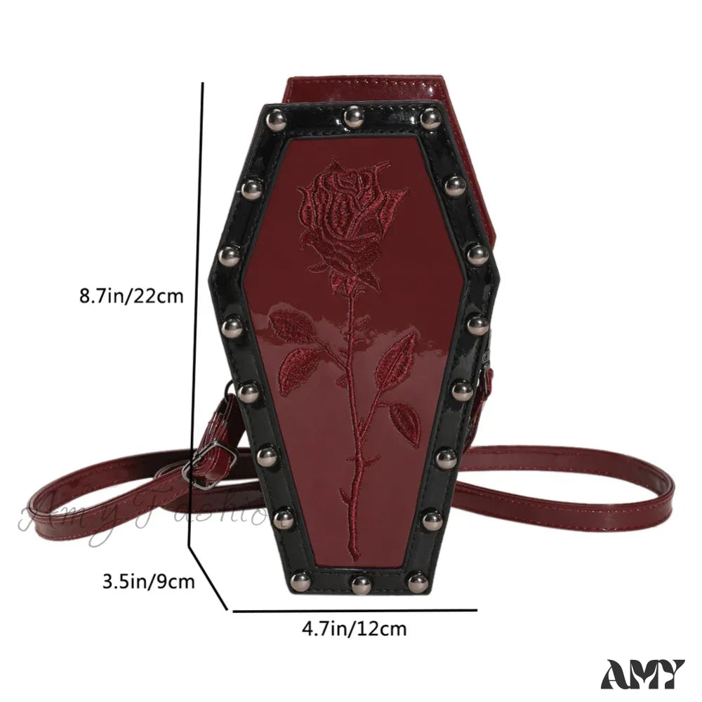 Spider Pu Shape Sling Coffin Halloween Web Bag Leather Gothic Novelty Red1