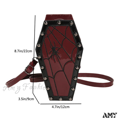 Spider Pu Shape Sling Coffin Halloween Web Bag Leather Gothic Novelty Red2