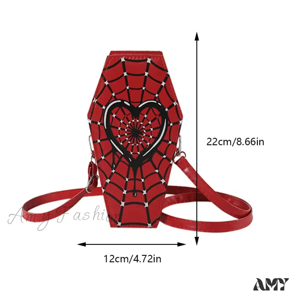 Spider Pu Shape Sling Coffin Halloween Web Bag Leather Gothic Novelty Red5