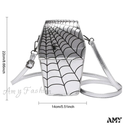 Spider Pu Shape Sling Coffin Halloween Web Bag Leather Gothic Novelty Silver