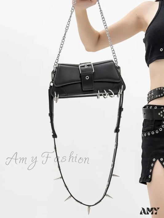 Spike Tote Vintage Y2K Chain Gothic Rivet Cool Underarm Bag Leather Black