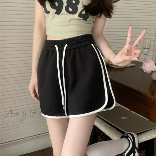 Sports Summer New Yoga Casual Loose Breathable Simple Trendy Short Black / S