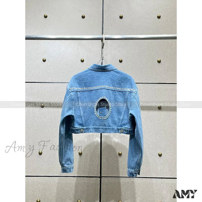 Spring Autumn Crystal Hollowing Short Section Fashion Tops Female Jacket