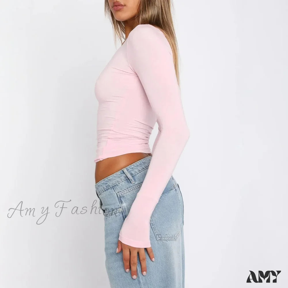 Spring Fall Slim Fit Casual Soild Ropa De Mujer Crop Top