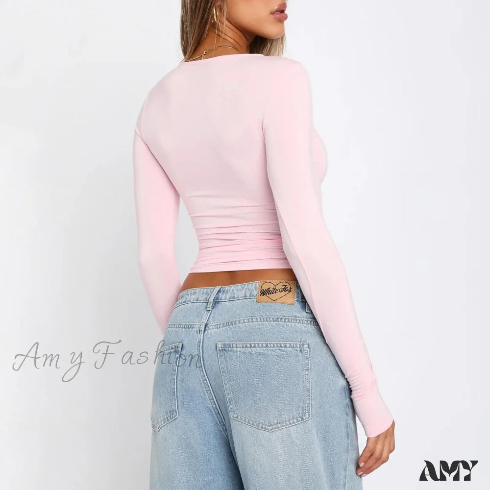 Spring Fall Slim Fit Casual Soild Ropa De Mujer Crop Top