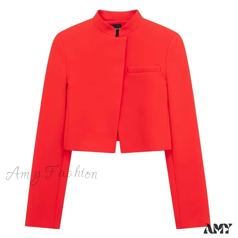 Spring Fashion Single Breasted Slim Blazer Office Lady Cardigan Top Coat Red / S