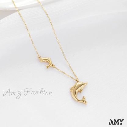 Stainless Steel Dolphin Necklaces Gold