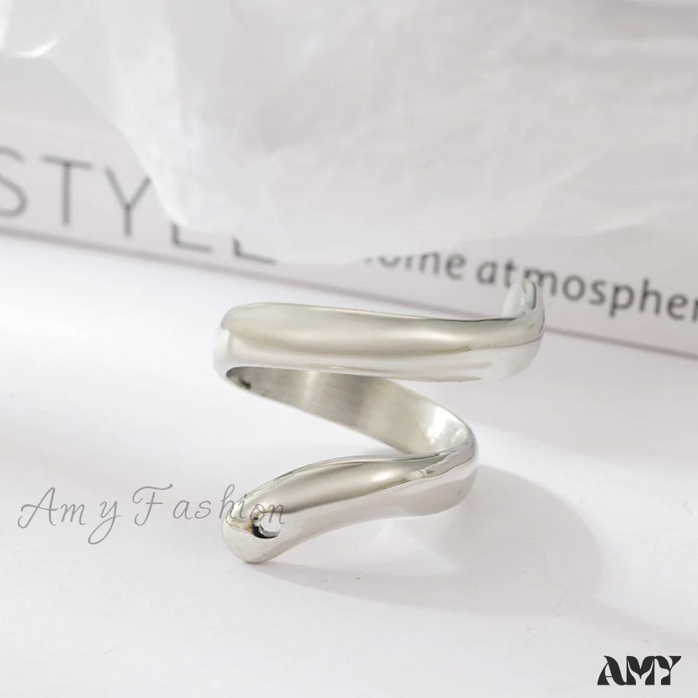 Stainless Steel Exaggerated Serpentine Cast Ring White / 6