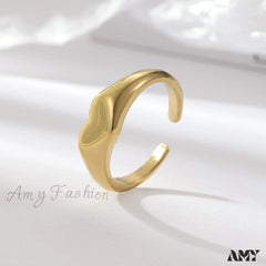 Stainless Steel Glossy Heart Rings Gold / 6