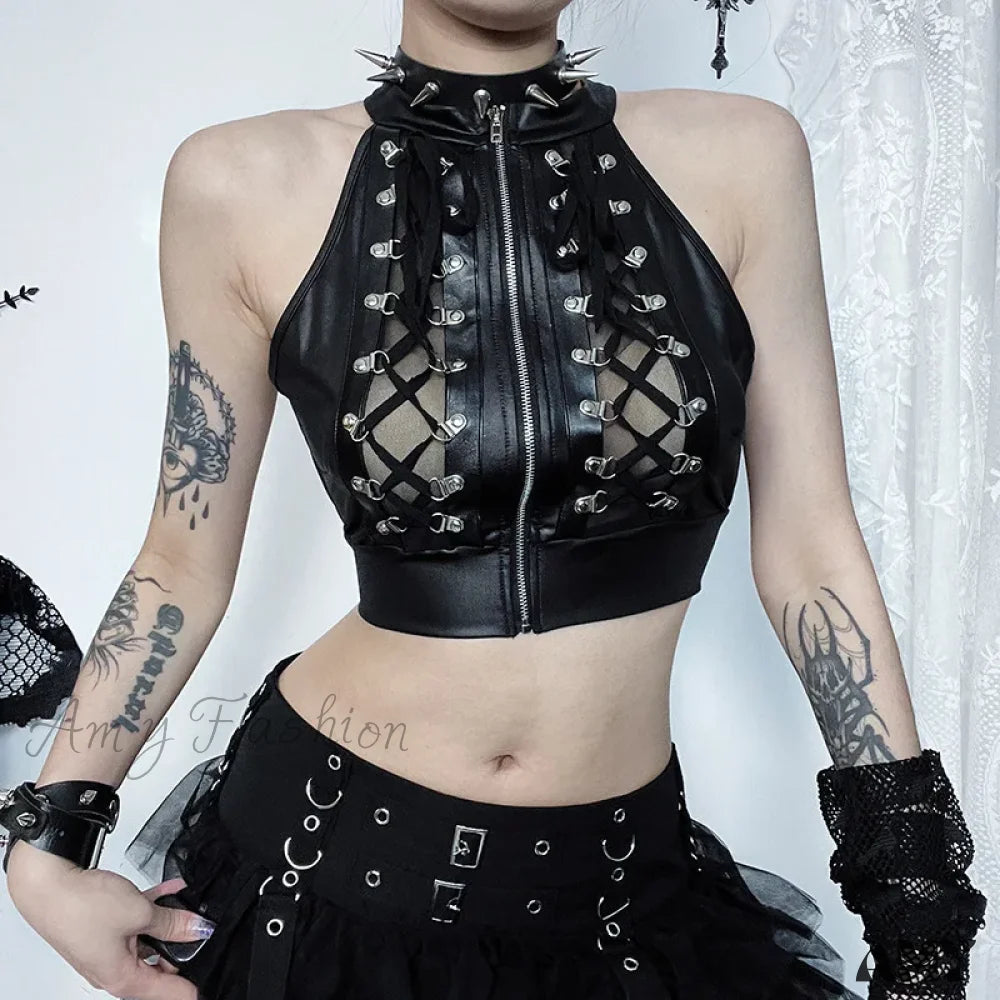 Steampunk Strappy Pirate Renaissance Cosplay Sleeveless Vintage Camisole Bodice Crop Top Black / S