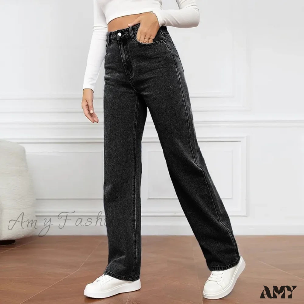 Straight High Waist Vintage Basic Ankle Length Denim Y2K New Washed Pockets Chic Jean