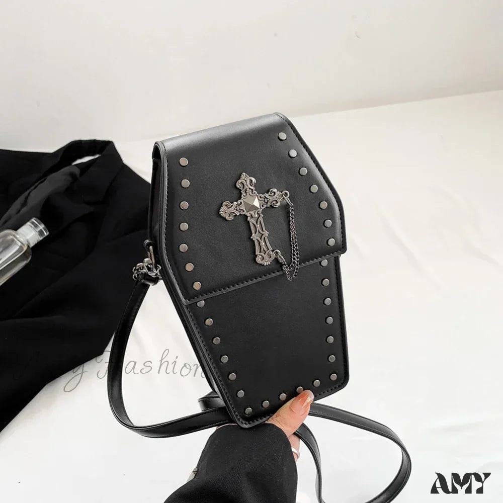 Strap Coffin Adjustable Women Bag Gothic Leather Halloween Zipper Pu