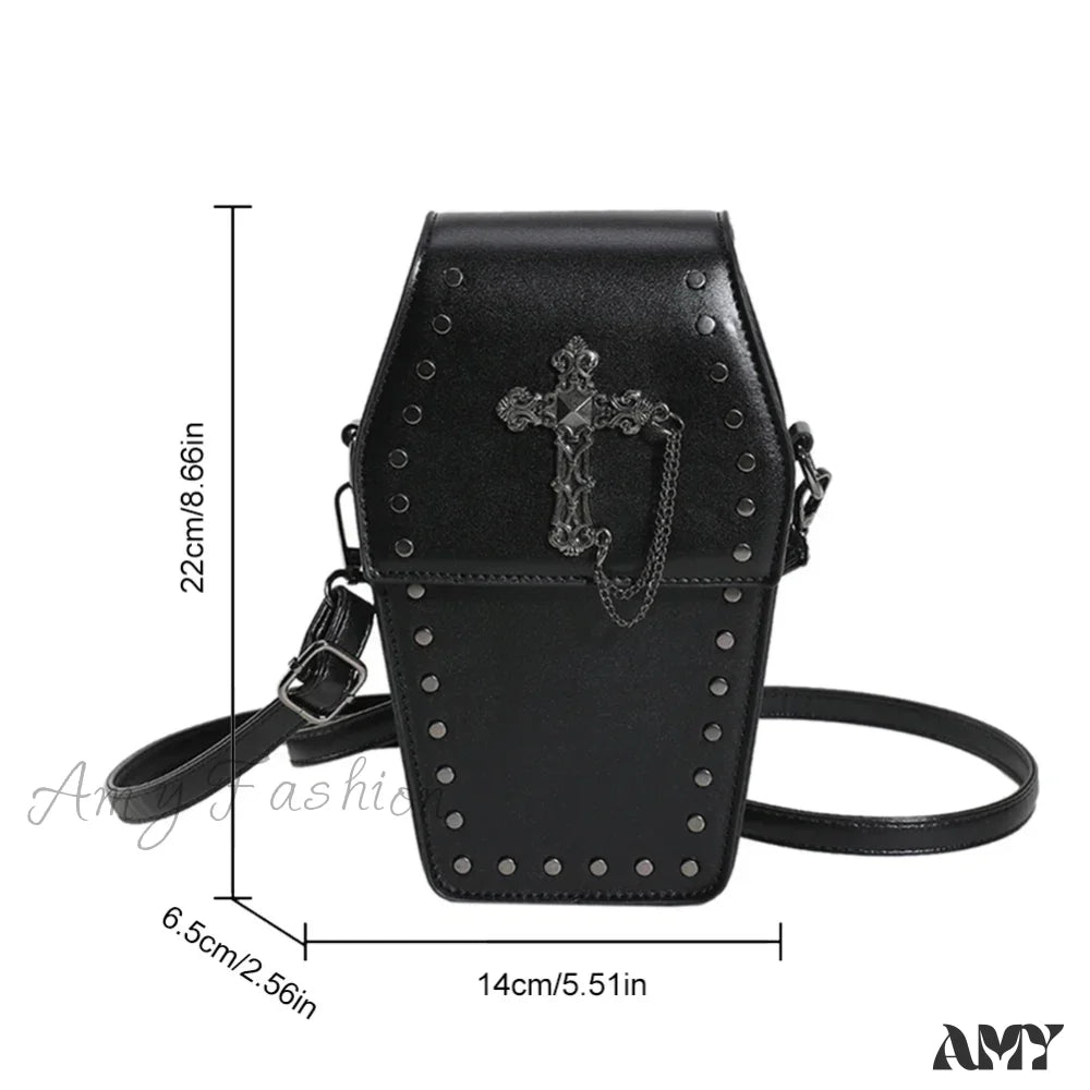 Strap Coffin Adjustable Women Bag Gothic Leather Halloween Zipper Pu