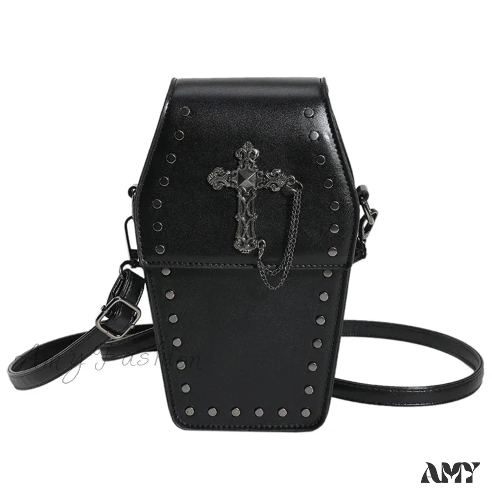 Strap Coffin Adjustable Women Bag Gothic Leather Halloween Zipper Pu Black