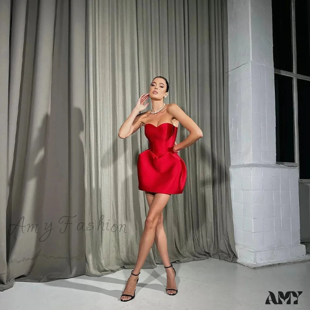 Strapless Backless Red Christmas Party Dress / S