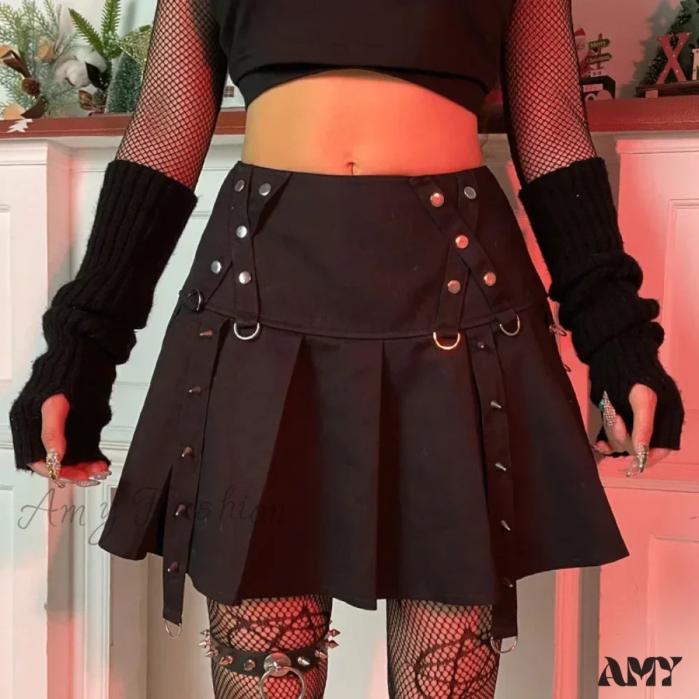 Streamer Gothic Low Personality Version Skirt Metal Harajuku Rivet Pleated Spice Short Diablo