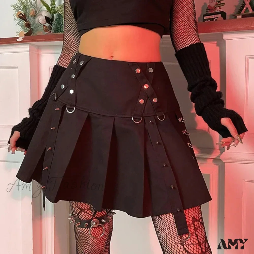 Streamer Gothic Low Personality Version Skirt Metal Harajuku Rivet Pleated Spice Short Diablo