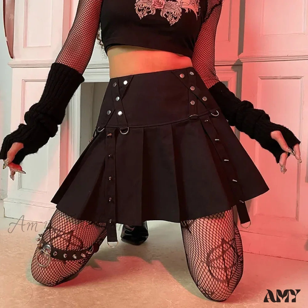 Streamer Gothic Low Personality Version Skirt Metal Harajuku Rivet Pleated Spice Short Diablo