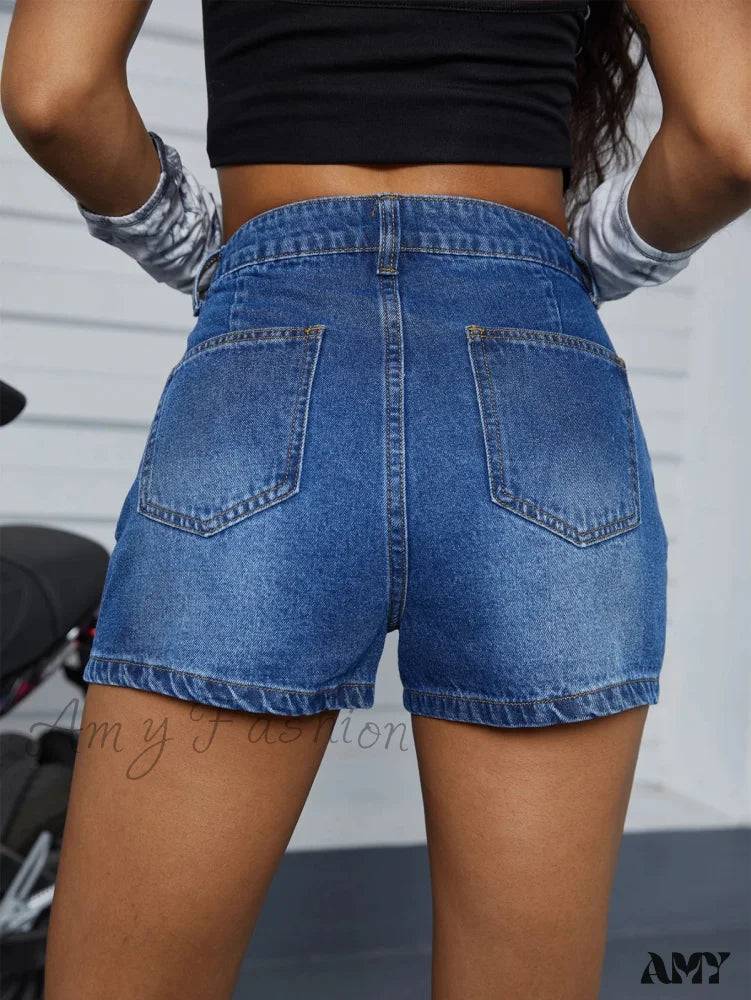 Street Trend Slim Button-Down Denim Short