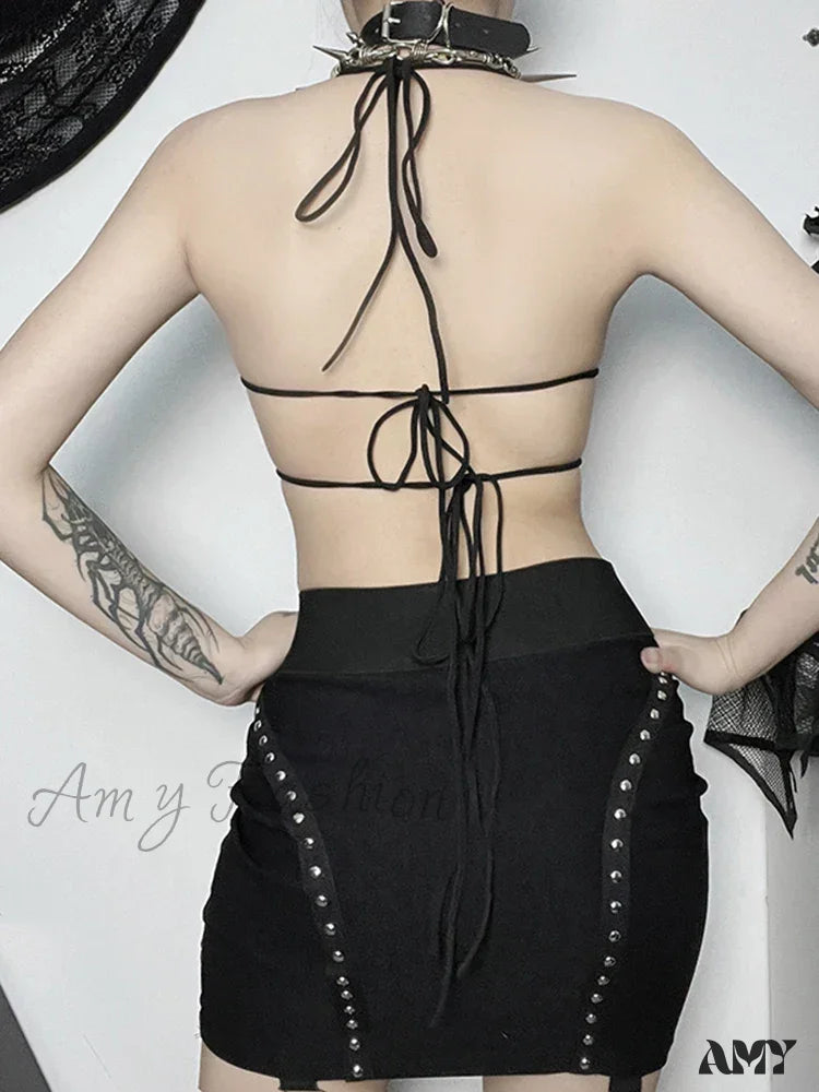 Streetwear Butterfly Top Hollow Out Gothic Backless Crop Lace Summer